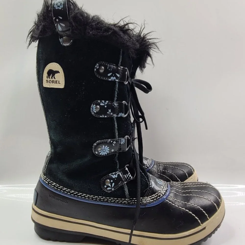 Sorel‎ Women’s Winter Snow Boots Size 7 Black Fur Trim Waterproof